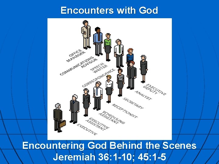 Encounters with God Encountering God Behind the Scenes Jeremiah 36: 1 -10; 45: 1