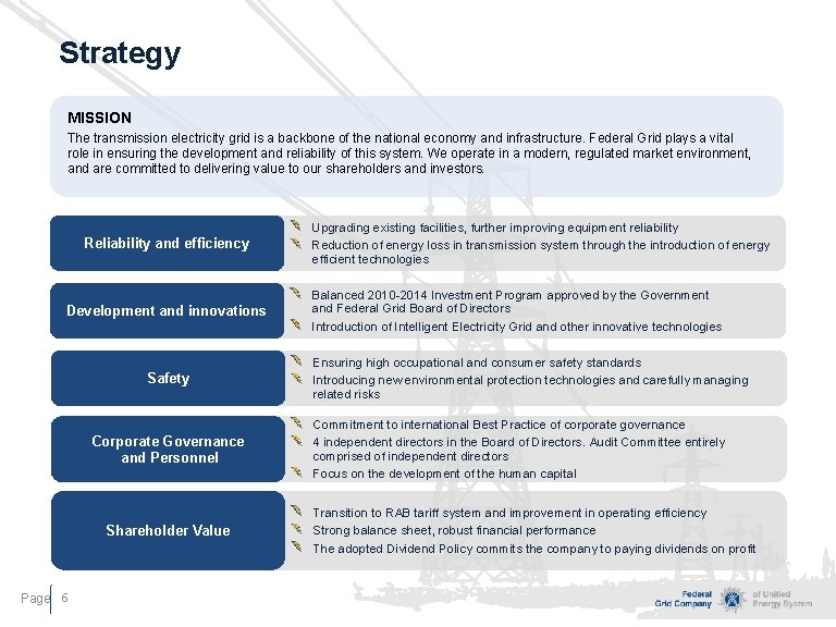 Strategy MISSION The transmission electricity grid is a backbone of the national economy and