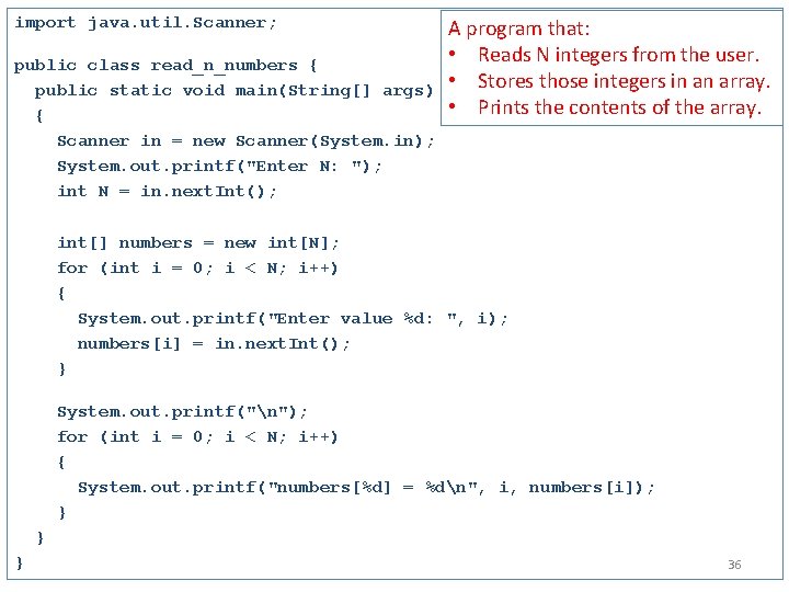 import java. util. Scanner; public class read_n_numbers { public static void main(String[] args) {