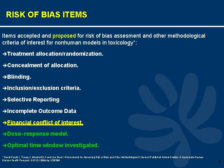 RISK OF BIAS ITEMS Items accepted and proposed for risk of bias assesment and