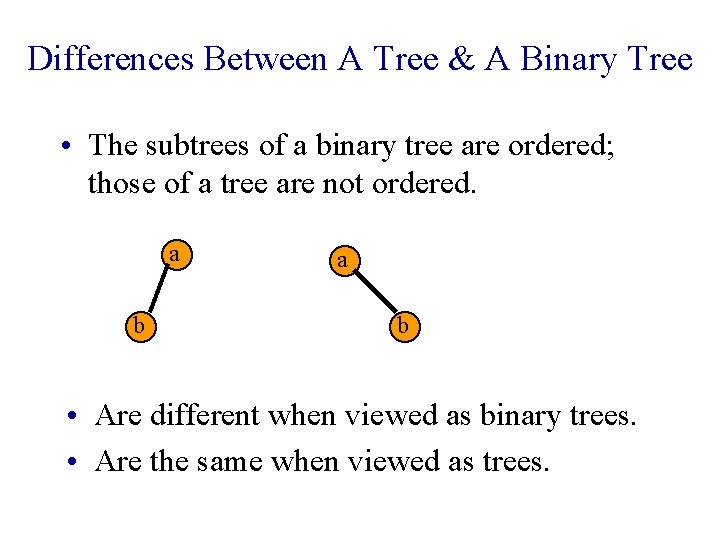 Differences Between A Tree & A Binary Tree • The subtrees of a binary Differences Between A Tree & A Binary Tree • The subtrees of a binary