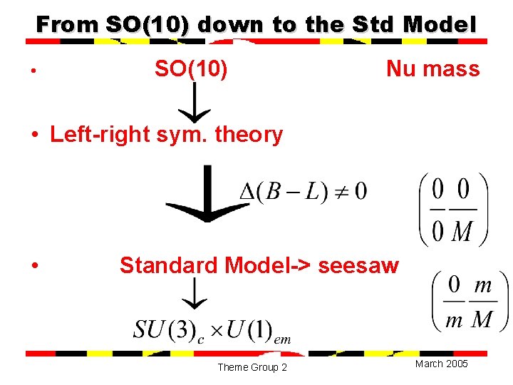 From SO(10) down to the Std Model • SO(10) Nu mass • Left-right sym.