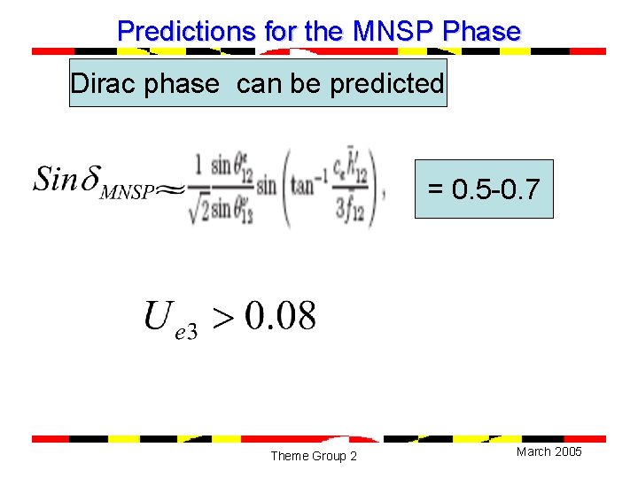Predictions for the MNSP Phase Dirac phase can be predicted = 0. 5 -0.