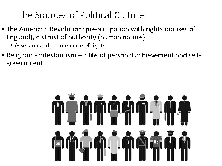 The Sources of Political Culture • The American Revolution: preoccupation with rights (abuses of