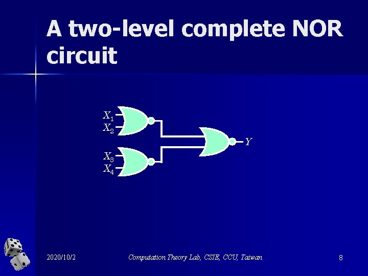 A two-level complete NOR circuit X 1 X 2 Y X 3 X 4