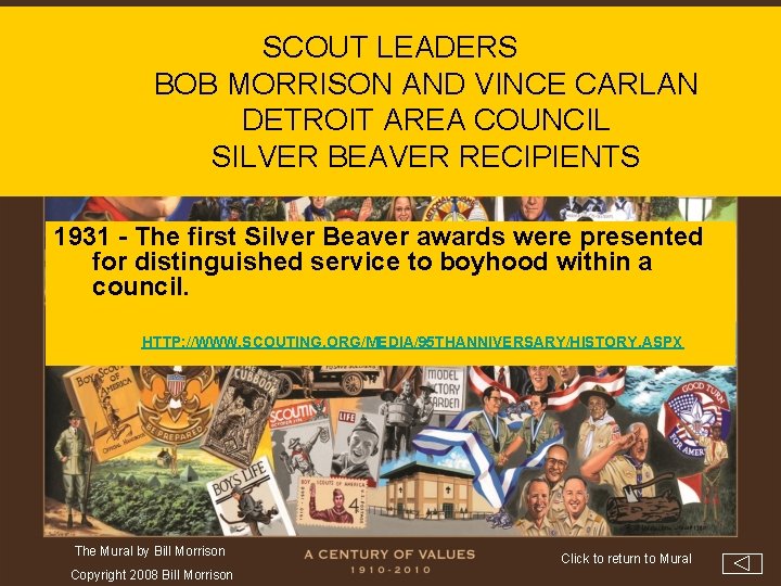 SCOUT LEADERS BOB MORRISON AND VINCE CARLAN DETROIT AREA COUNCIL SILVER BEAVER RECIPIENTS 1931