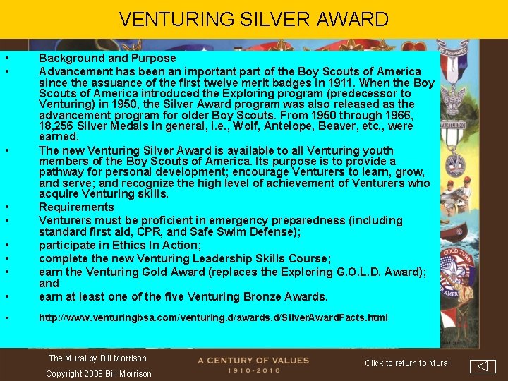VENTURING SILVER AWARD • • • Background and Purpose Advancement has been an important