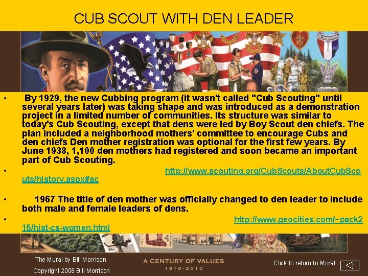 CUB SCOUT WITH DEN LEADER • • By 1929, the new Cubbing program (it