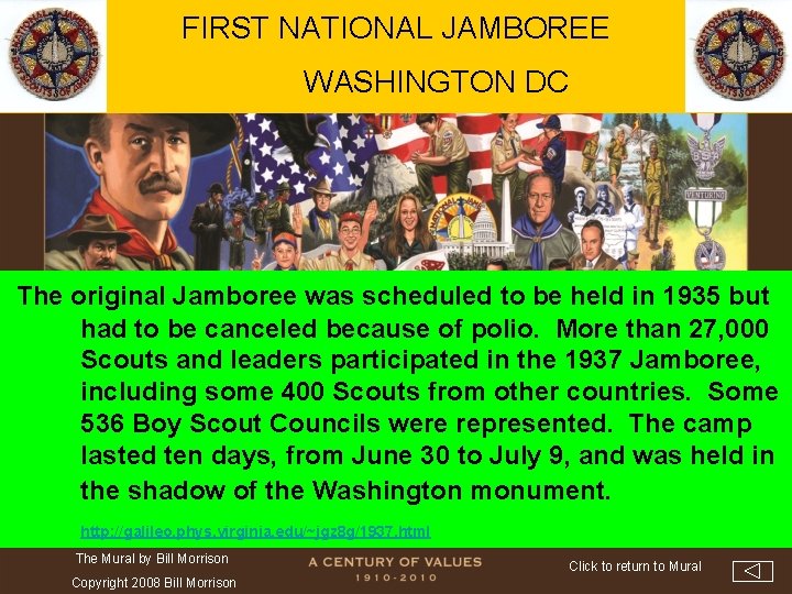 FIRST NATIONAL JAMBOREE WASHINGTON DC The original Jamboree was scheduled to be held in