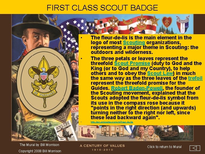 FIRST CLASS SCOUT BADGE • • • The Mural by Bill Morrison Copyright 2008