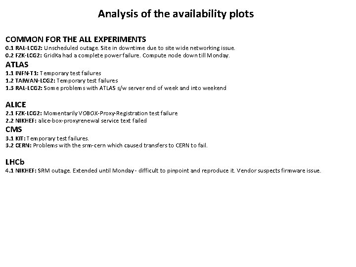 Analysis of the availability plots COMMON FOR THE ALL EXPERIMENTS 0. 1 RAL-LCG 2: