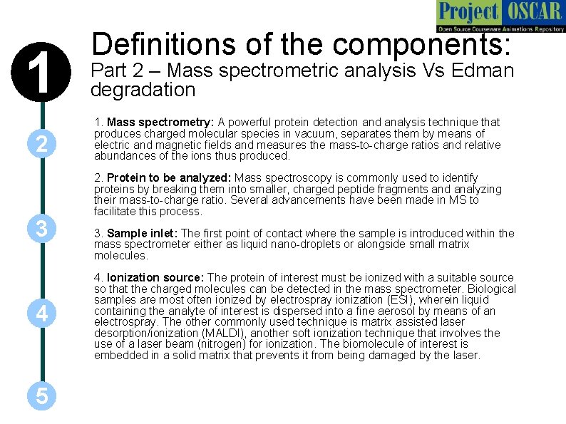 1 2 3 4 5 Definitions of the components: Part 2 – Mass spectrometric