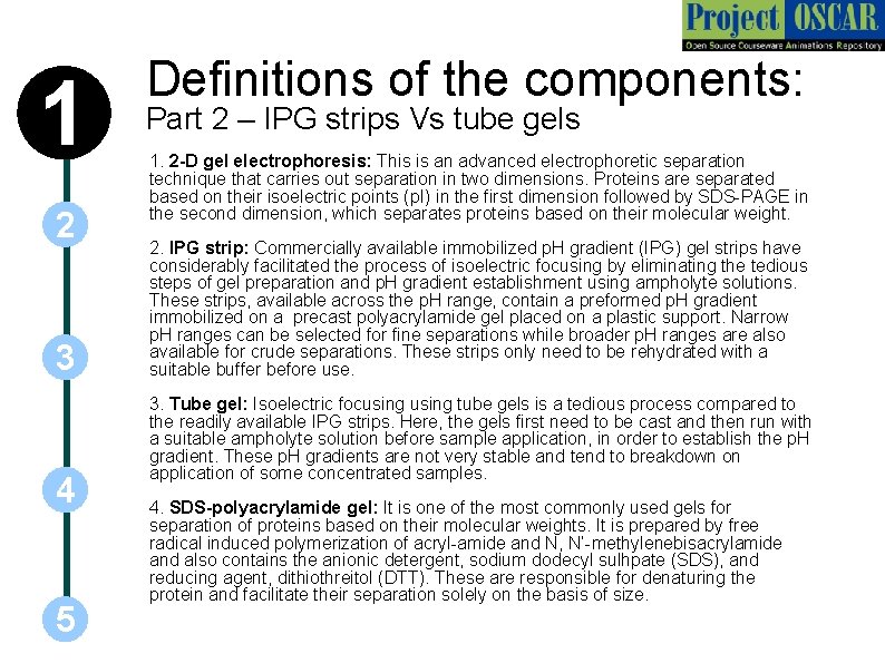 1 2 3 4 5 Definitions of the components: Part 2 – IPG strips