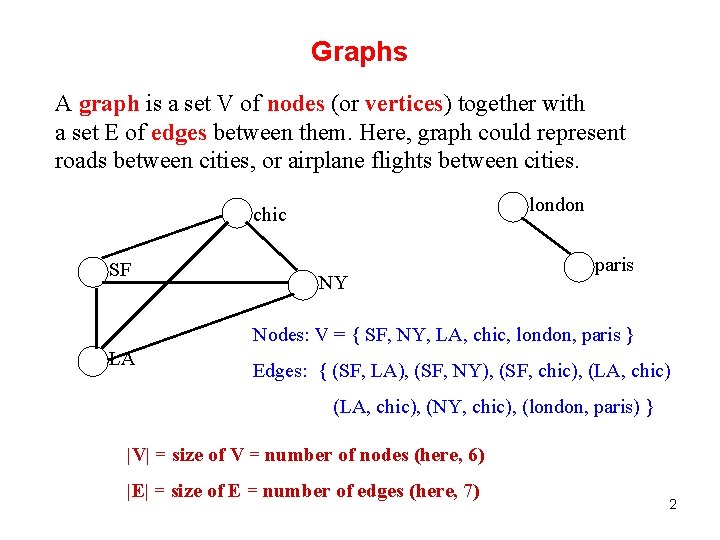 Graphs A graph is a set V of nodes (or vertices) together with a