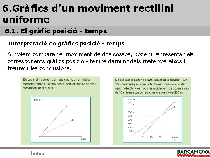 6. Gràfics d’un moviment rectilini uniforme 6. 1. El gràfic posició - temps Interpretació