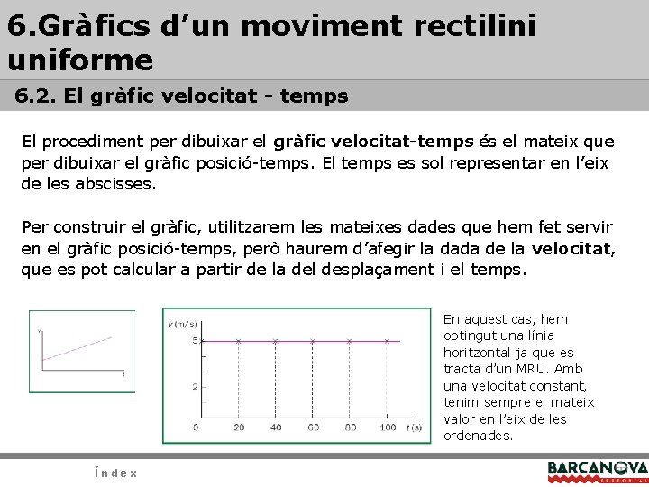 6. Gràfics d’un moviment rectilini uniforme 6. 2. El gràfic velocitat - temps El