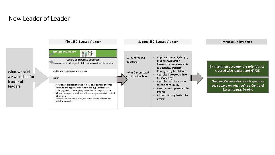 New Leader of Leader First SSC ‘Strategy’ paper Second SSC ‘Strategy’ paper De-centralised approach