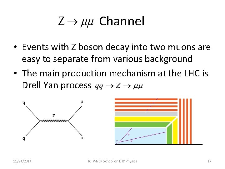 Channel • Events with Z boson decay into two muons are easy to separate