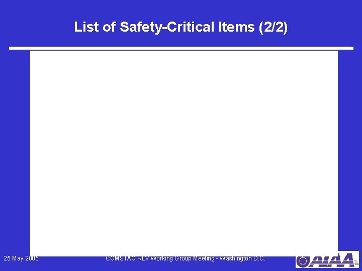 List of Safety-Critical Items (2/2) 25 May 2005 COMSTAC RLV Working Group Meeting -
