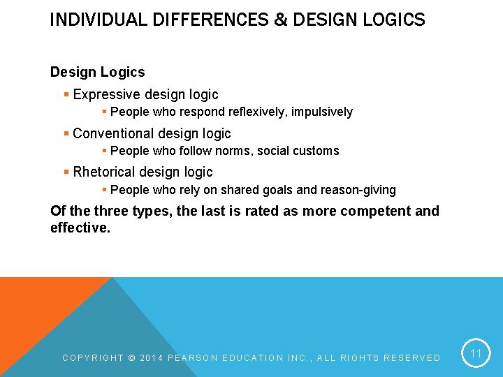 INDIVIDUAL DIFFERENCES & DESIGN LOGICS Design Logics § Expressive design logic § People who