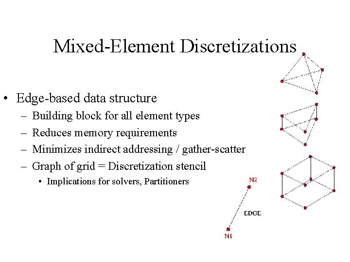 Mixed-Element Discretizations • Edge-based data structure – – Building block for all element types