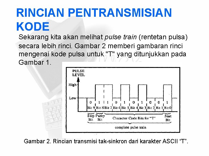 RINCIAN PENTRANSMISIAN KODE Sekarang kita akan melihat pulse train (rentetan pulsa) secara lebih rinci.