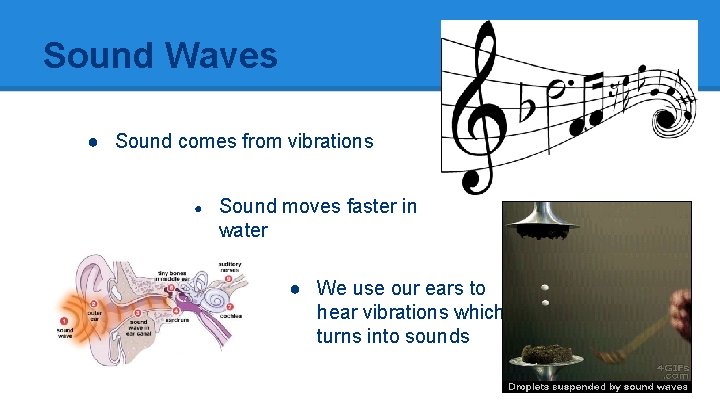 Sound Waves ● Sound comes from vibrations ● Sound moves faster in water ●