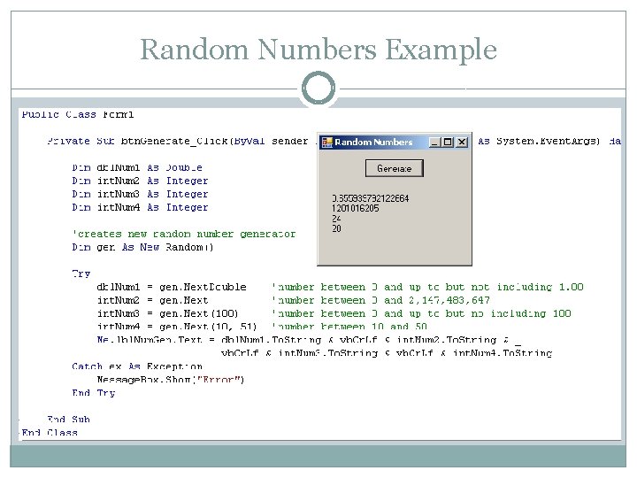 Random Numbers Example 