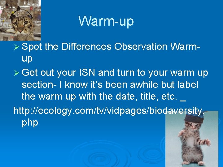 Warm-up Ø Spot the Differences Observation Warm- up Ø Get out your ISN and