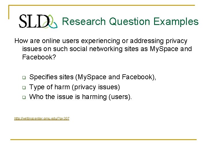 Research Question Examples How are online users experiencing or addressing privacy issues on such
