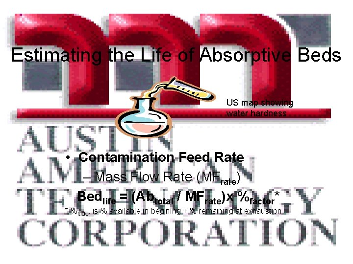 Estimating the Life of Absorptive Beds US map showing water hardness • Contamination Feed