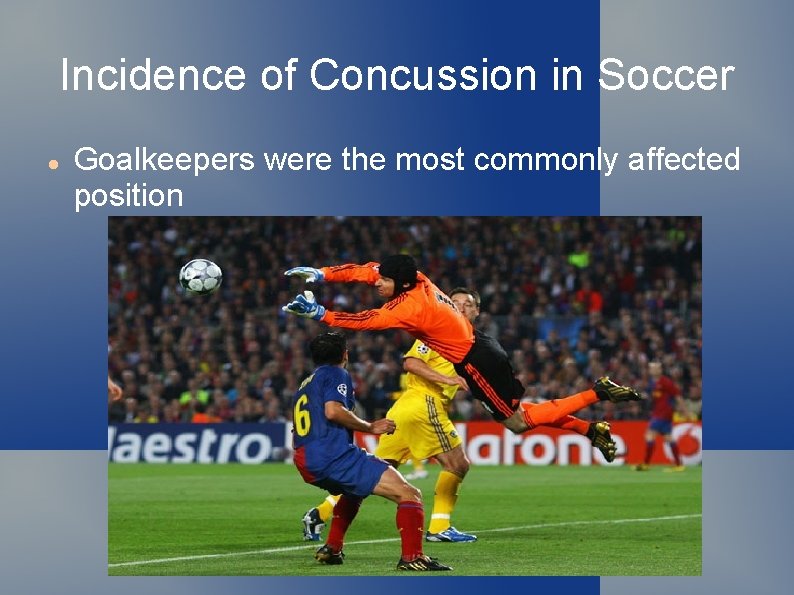 Incidence of Concussion in Soccer Goalkeepers were the most commonly affected position 