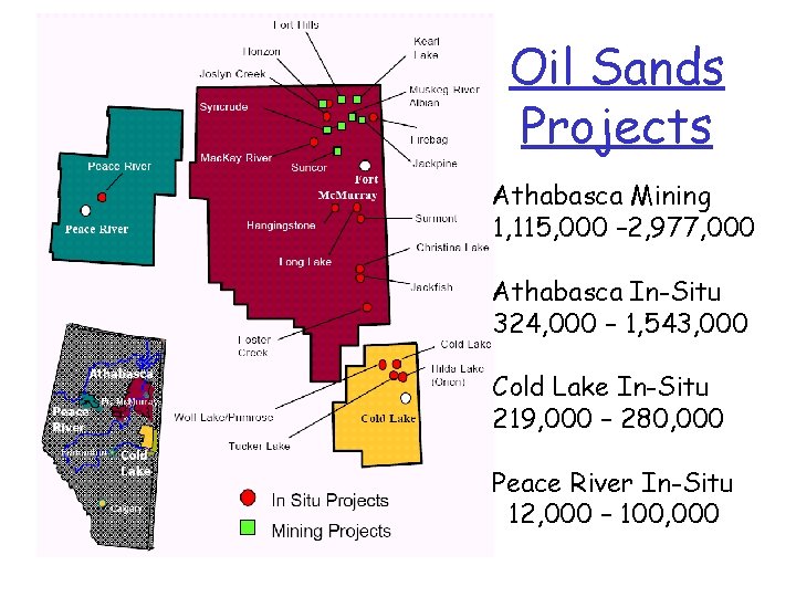 Oil Sands Projects Athabasca Mining 1, 115, 000 – 2, 977, 000 Athabasca In-Situ