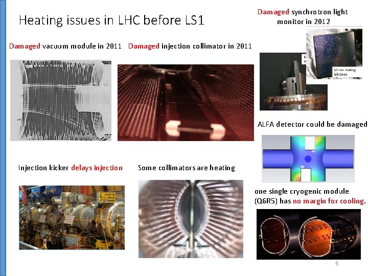 Heating issues in LHC before LS 1 Damaged synchrotron light monitor in 2012 Damaged