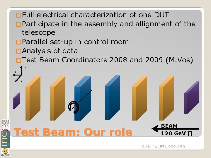 � Full electrical characterization of one DUT � Participate in the assembly and allignment