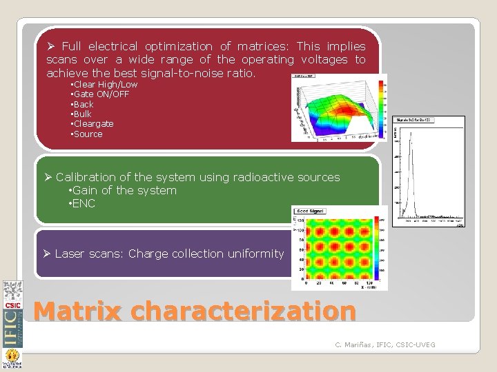 Ø Full electrical optimization of matrices: This implies scans over a wide range of
