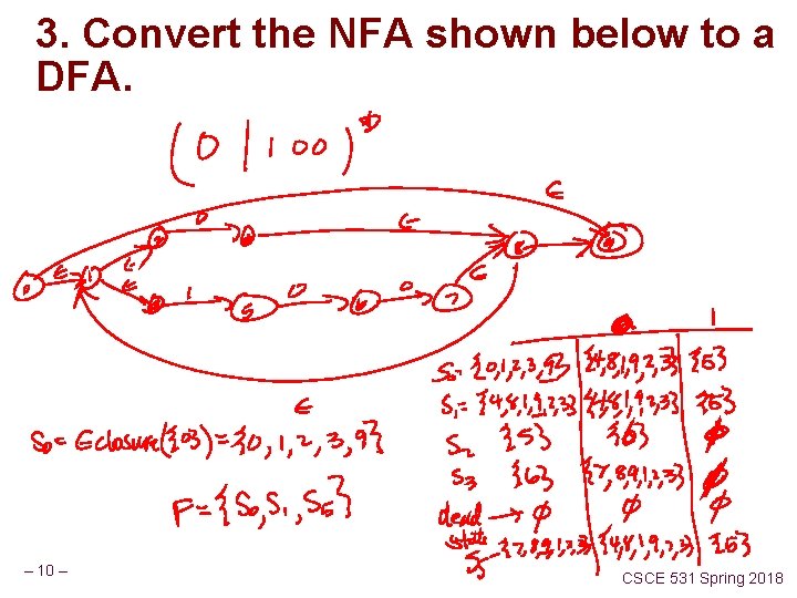 3. Convert the NFA shown below to a DFA. – 10 – CSCE 531