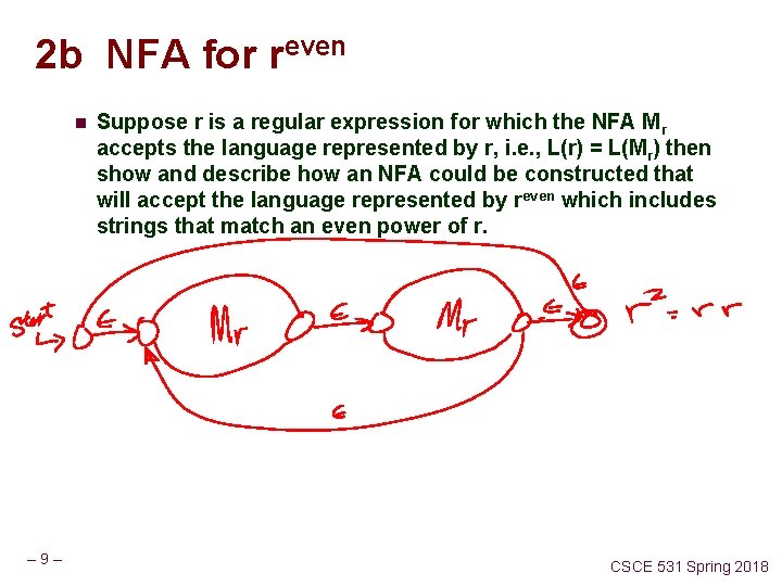 2 b NFA for reven n Suppose r is a regular expression for which