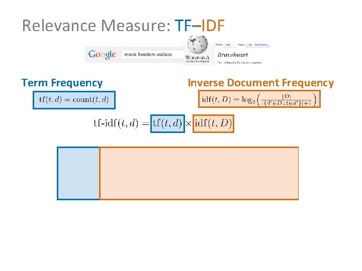 Relevance Measure: TF–IDF Term Frequency Inverse Document Frequency 