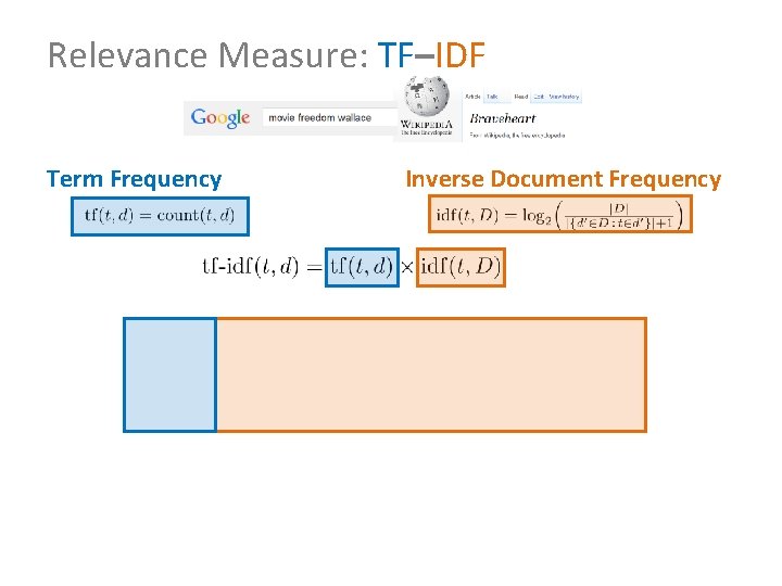 Relevance Measure: TF–IDF Term Frequency Inverse Document Frequency 