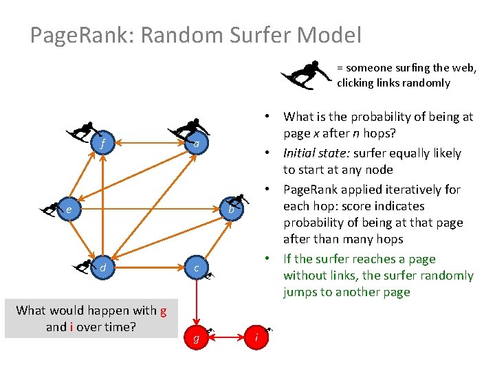 Page. Rank: Random Surfer Model = someone surfing the web, clicking links randomly f