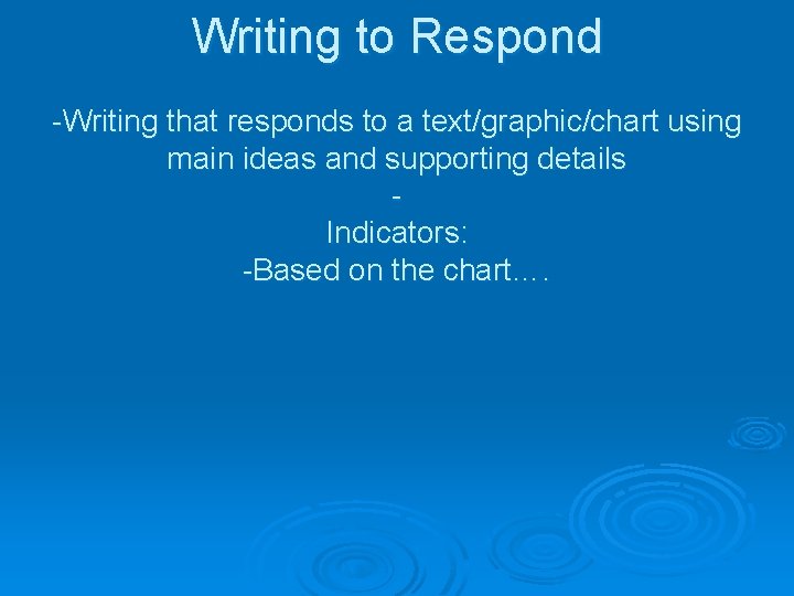 Writing to Respond -Writing that responds to a text/graphic/chart using main ideas and supporting