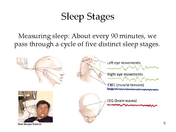 Sleep Stages Measuring sleep: About every 90 minutes, we pass through a cycle of