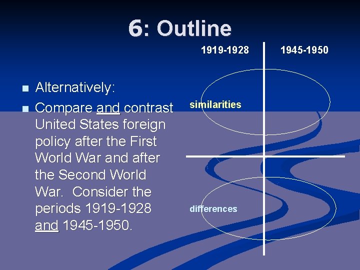 6: Outline 1919 -1928 n n Alternatively: Compare and contrast United States foreign policy 6: Outline 1919 -1928 n n Alternatively: Compare and contrast United States foreign policy