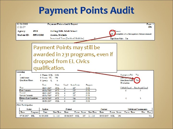 Payment Points Audit Payment Points may still be awarded in 231 programs, even if