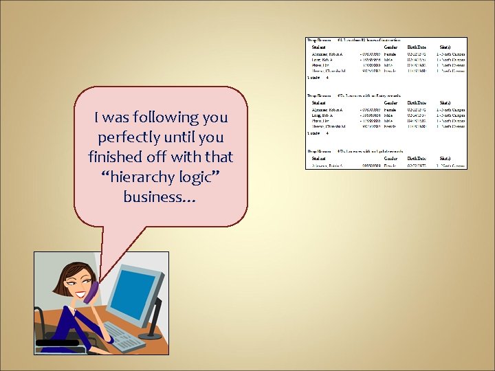 I was following you perfectly until you finished off with that “hierarchy logic” business…