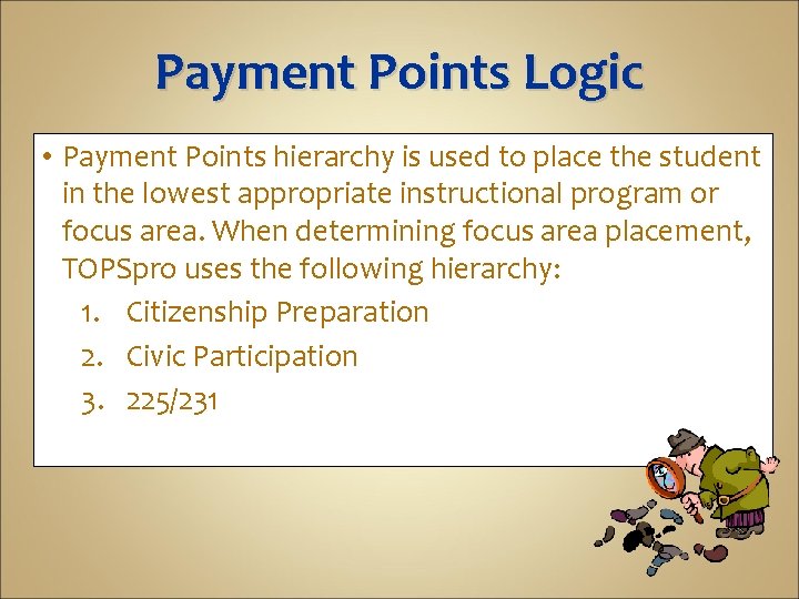 Payment Points Logic • Payment Points hierarchy is used to place the student in