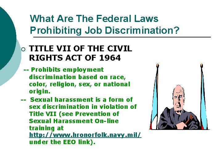 What Are The Federal Laws Prohibiting Job Discrimination? ¡ TITLE VII OF THE CIVIL