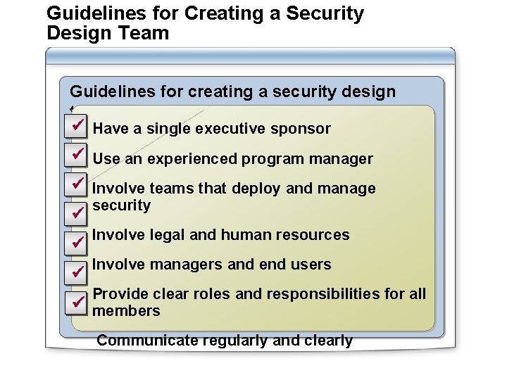 Guidelines for Creating a Security Design Team Guidelines for creating a security design team