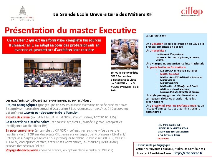 La Grande Ecole Universitaire des Métiers RH Présentation du master Executive Un Master 2